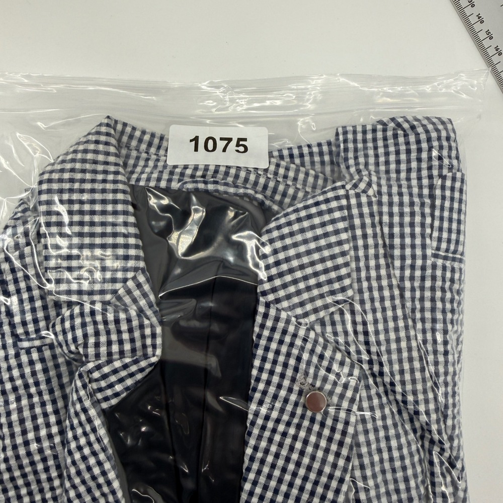 Piazza Italia Man Seersucker Gingham Slim Fit Blazer Blue White Size 50 - Picture 8 of 8